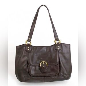 Coach Campbell Belle Carryall Chocolate Leather triple entry topzip shoulder bag